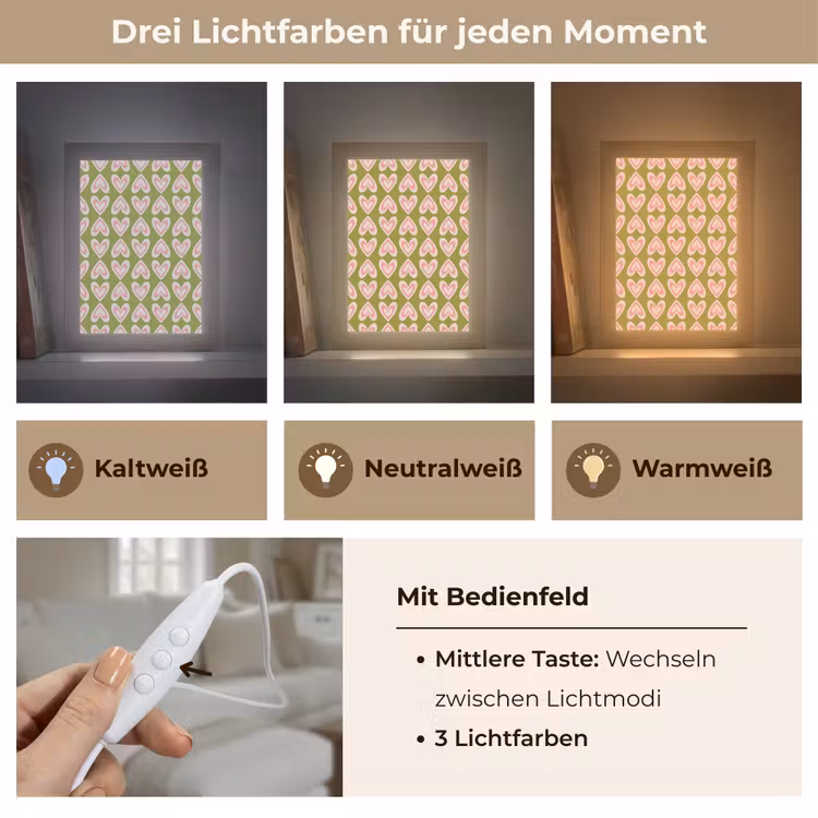 Patroon - Symmetrisch - Hartjes - Olijfgroen Light Box met kabel (Tafellamp) klein 925 -USP_lichtkleurDE