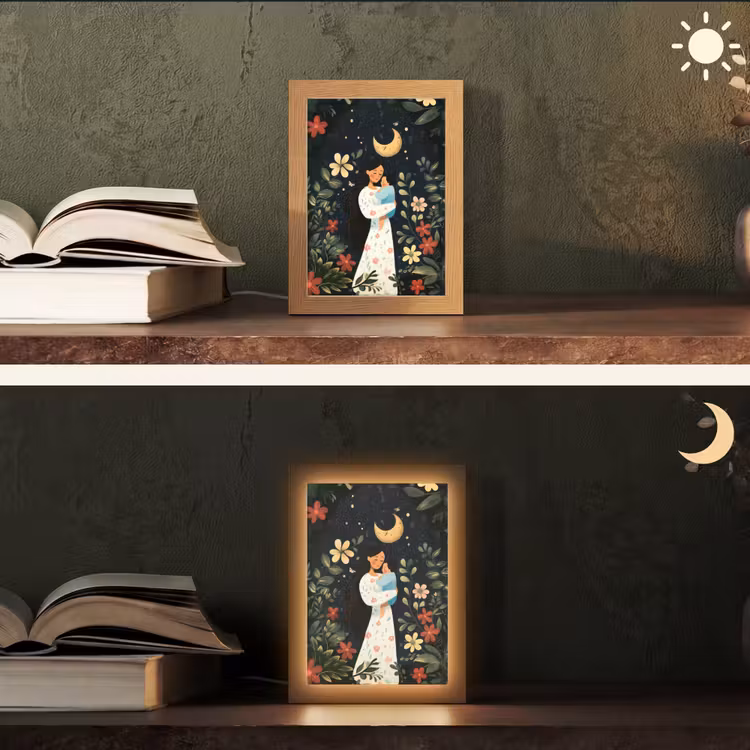 Moeder - Kind - Kleurrijk - Bloemen Light Box met kabel (Tafellamp) klein -sfeer3