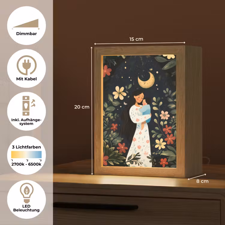 Moeder - Kind - Kleurrijk - Bloemen Light Box met kabel (Tafellamp) klein -USP_DE