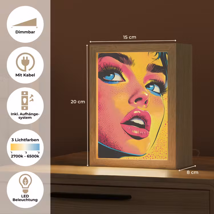 Close-up - Vrouwengezicht - Stippen - Geel Light Box met kabel (Tafellamp) klein -USP_DE