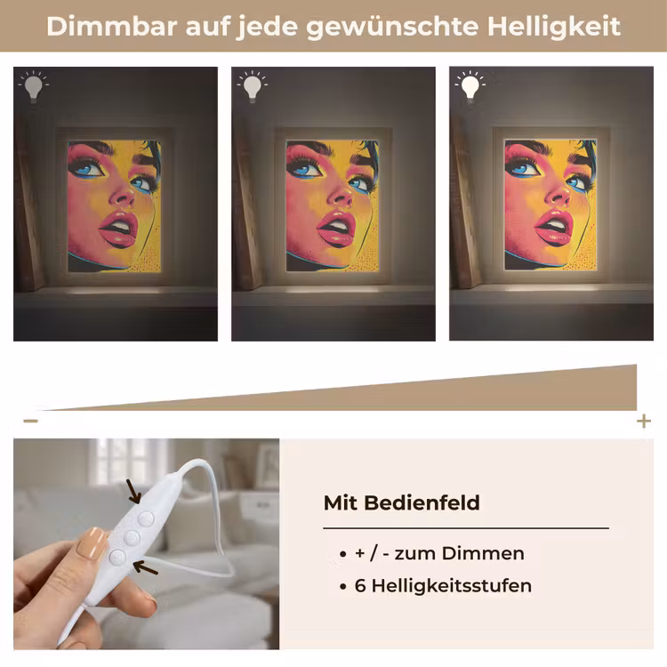 Close-up - Vrouwengezicht - Stippen - Geel Light Box met kabel (Tafellamp) klein -USP_dimbaarDE