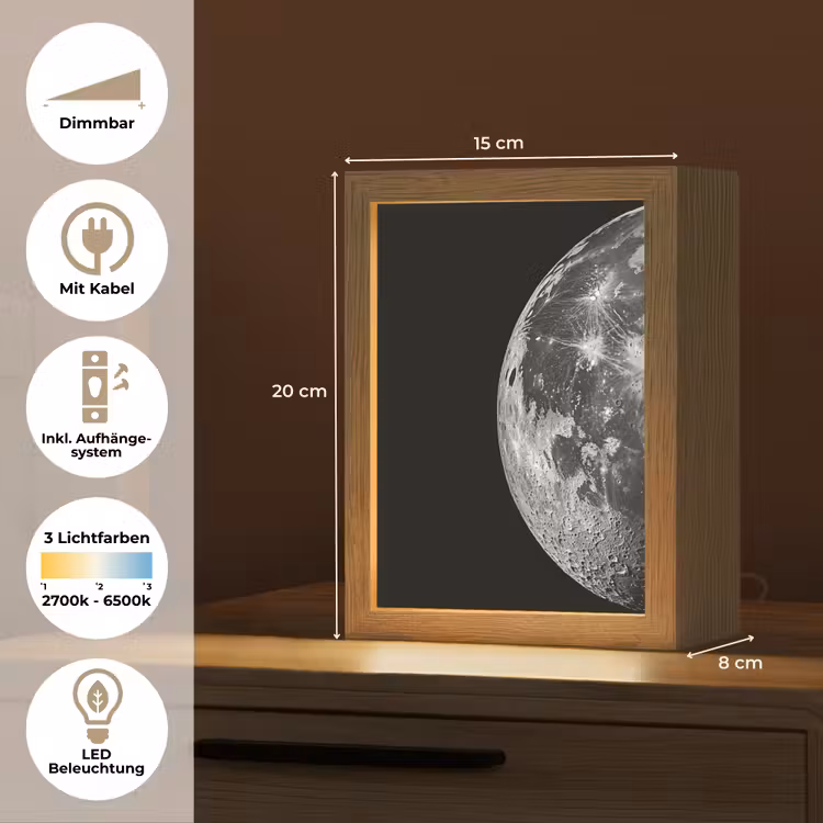 Close-up - Maan - Wit - Textuur Light Box met kabel (Tafellamp) klein -USP_DE
