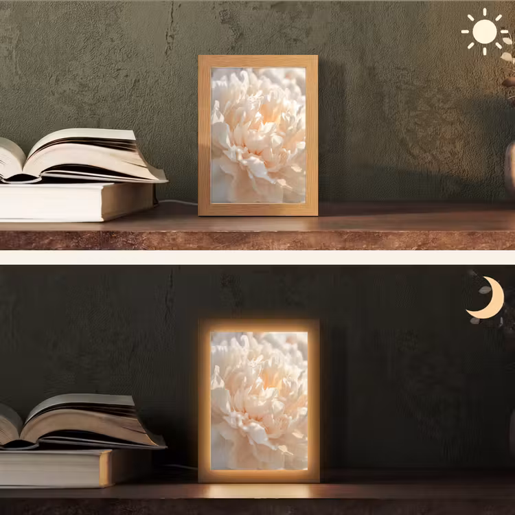 Close up - Pioenroos - Lichtroze Light Box met kabel (Tafellamp) klein -sfeer3
