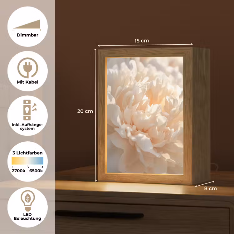 Close up - Pioenroos - Lichtroze Light Box met kabel (Tafellamp) klein -USP_DE