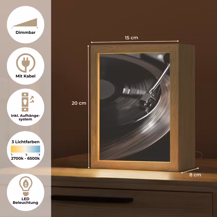 Close-up - Vinylplaat - Platenspeler - Zwart Light Box met kabel (Tafellamp) klein -USP_DE