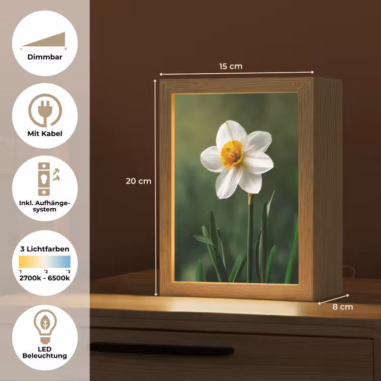 Narcis - Bloem - Wit - Grassprieten Light Box met kabel (Tafellamp) klein -USP_DE