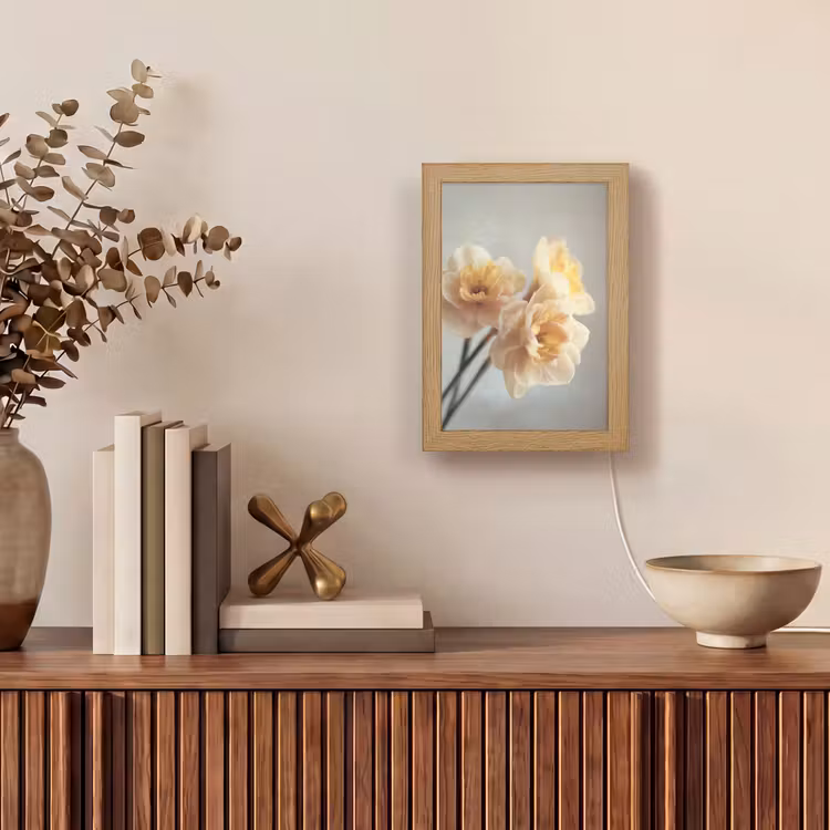 Narcissen - Geel - Bloemblaadjes Light Box met kabel (Tafellamp) klein -sfeer2