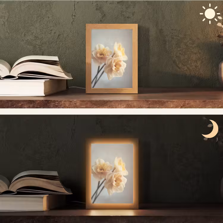 Narcissen - Geel - Bloemblaadjes Light Box met kabel (Tafellamp) klein -sfeer3