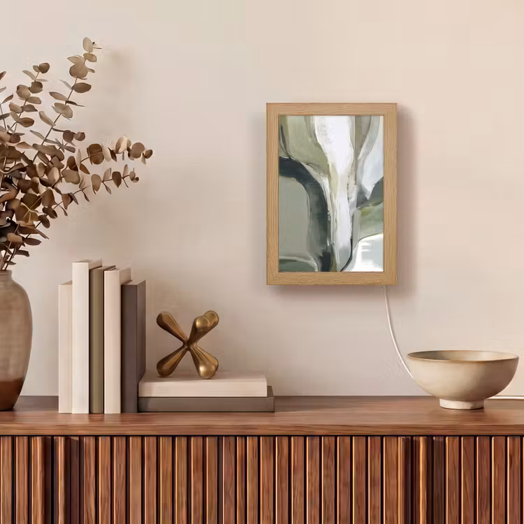 Natuur - Abstract - Groen - Penseelstreken Light Box met kabel (Tafellamp) klein -sfeer2
