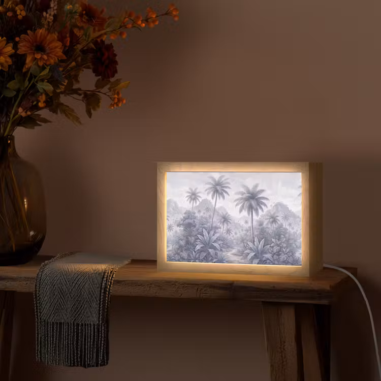 Natuur - Boom - Tropisch - Landschap - Blauw Light Box met kabel (Tafellamp) klein -sfeer4