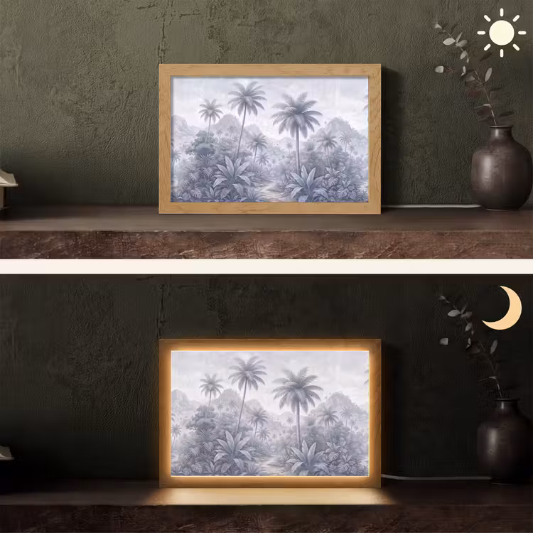 Natuur - Boom - Tropisch - Landschap - Blauw Light Box met kabel (Tafellamp) klein -sfeer3