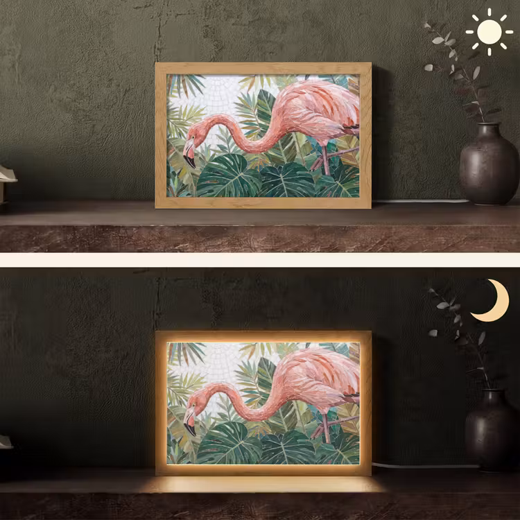 Natuur - Bladeren - Abstract - Groen - Vogel Light Box met kabel (Tafellamp) klein -sfeer3