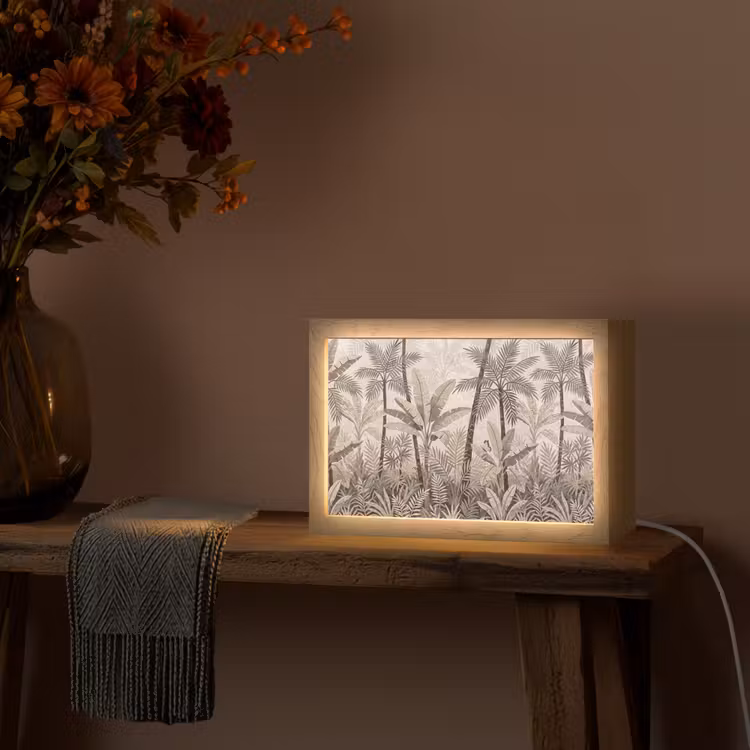 Natuur - Bladeren - Landschap - Mozaïek - Beige Light Box met kabel (Tafellamp) klein -sfeer4