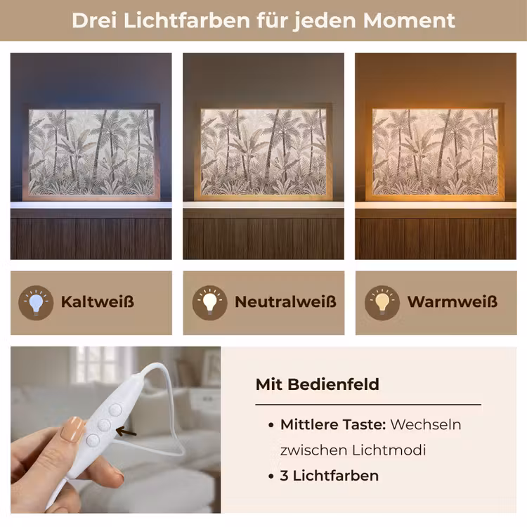 Natuur - Bladeren - Landschap - Mozaïek - Beige Light Box met kabel (Tafellamp) klein -USP_lichtkleurDE