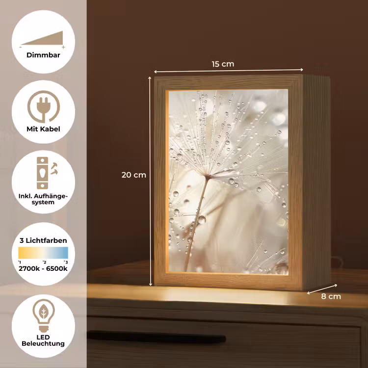 Natuur - Bloemen - Druppels - Regen Light Box met kabel (Tafellamp) klein -USP_DE