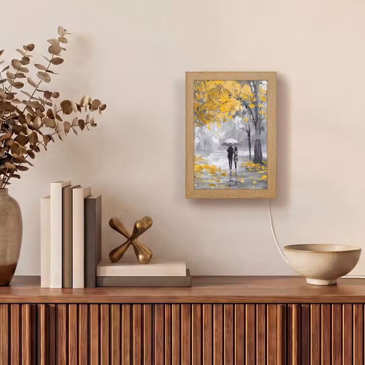 Natuur - Geel - Park - Zwart - Wit Light Box met kabel (Tafellamp) klein -sfeer2