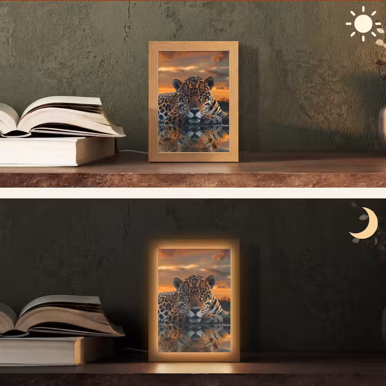 Natuur - Luipaard - Dier - Zonsondergang - Modern Light Box met kabel (Tafellamp) klein -sfeer3