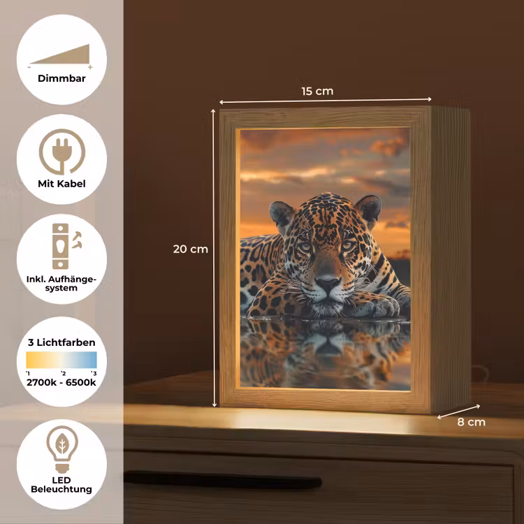 Natuur - Luipaard - Dier - Zonsondergang - Modern Light Box met kabel (Tafellamp) klein -USP_DE