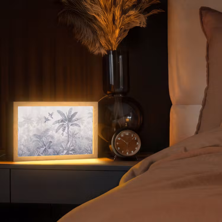 Natuur - Vogel - Jungle - Illustratie - Blauw Light Box met kabel (Tafellamp) klein -sfeer1