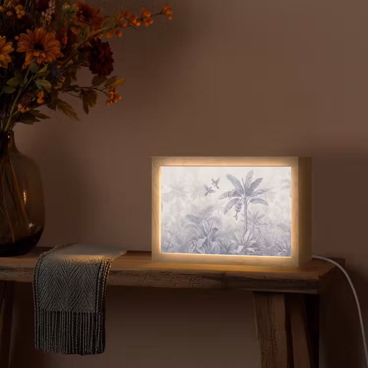 Natuur - Vogel - Jungle - Illustratie - Blauw Light Box met kabel (Tafellamp) klein -sfeer4