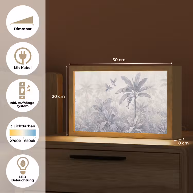 Natuur - Vogel - Jungle - Illustratie - Blauw Light Box met kabel (Tafellamp) klein -USP_DE