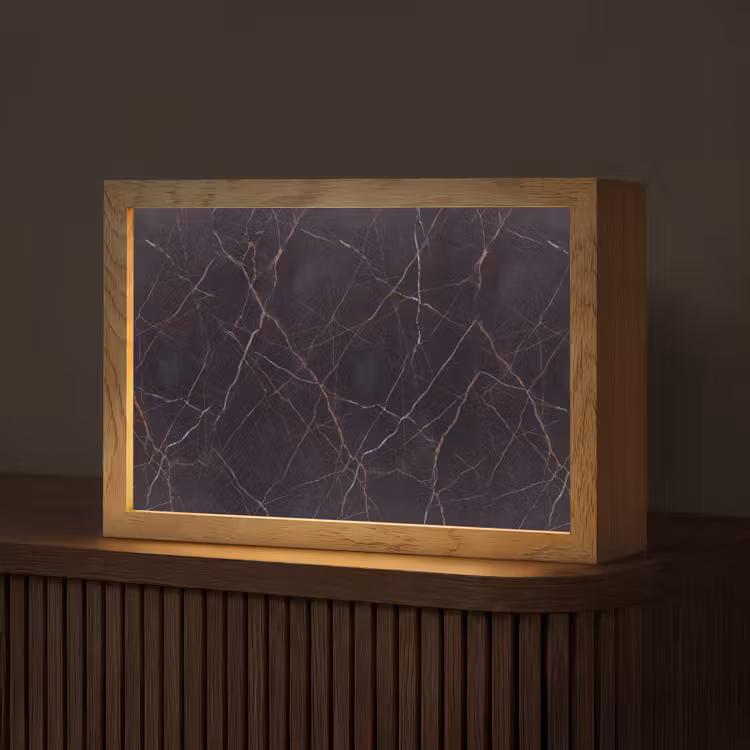 Natuursteen - Marmerpatroon - Abstract - Modern - Zwart - Goud Light Box met kabel (Tafellamp) klein -z3d_website