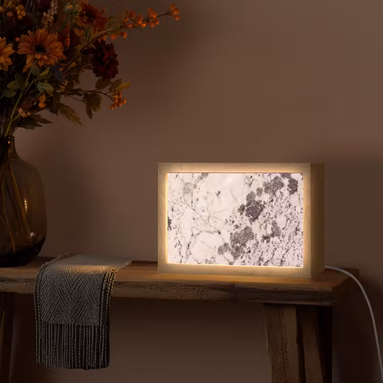 Natuursteen - Patroon - Abstract - Beige - Grijs Light Box met kabel (Tafellamp) klein -sfeer4