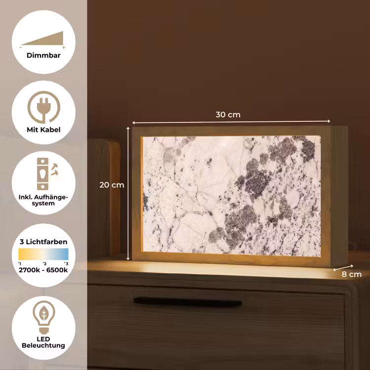 Natuursteen - Patroon - Abstract - Beige - Grijs Light Box met kabel (Tafellamp) klein -USP_DE