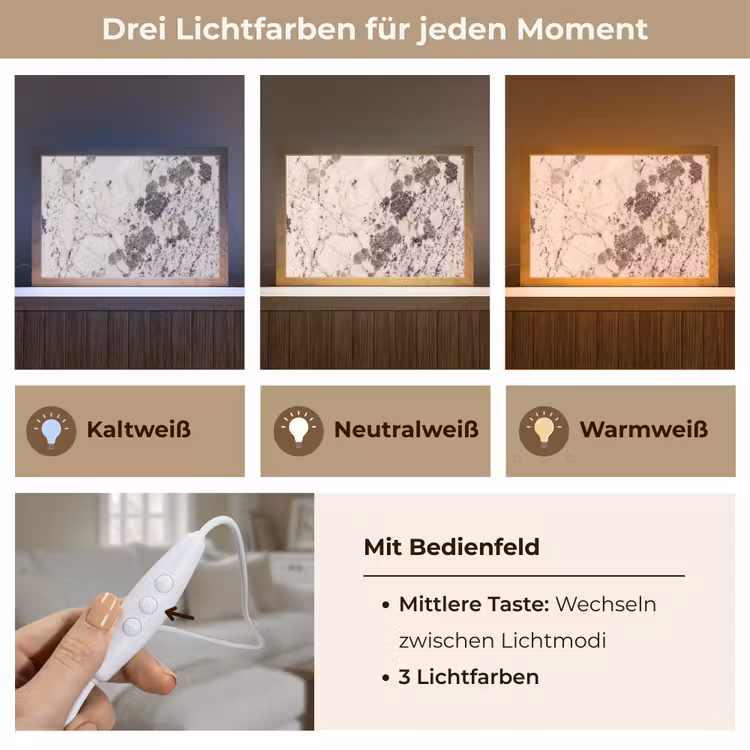 Natuursteen - Patroon - Abstract - Beige - Grijs Light Box met kabel (Tafellamp) klein -USP_lichtkleurDE