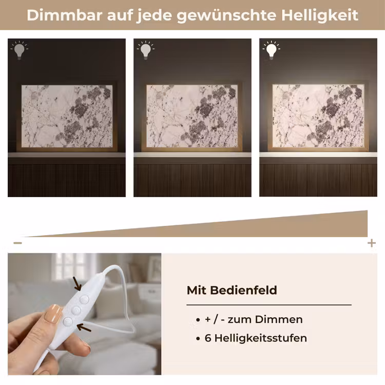 Natuursteen - Patroon - Abstract - Beige - Grijs Light Box met kabel (Tafellamp) klein -USP_dimbaarDE
