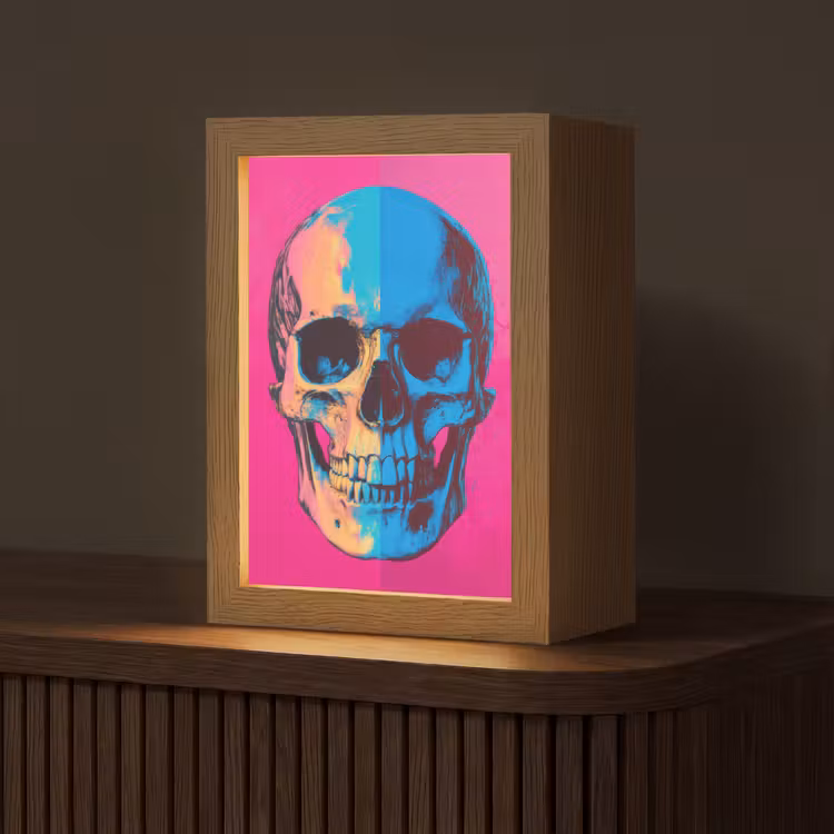 Neon - Blauw - Pop-art - Schedel Light Box met kabel (Tafellamp) klein -z3d_website