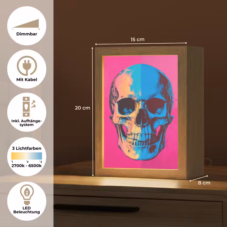 Neon - Blauw - Pop-art - Schedel Light Box met kabel (Tafellamp) klein -USP_DE