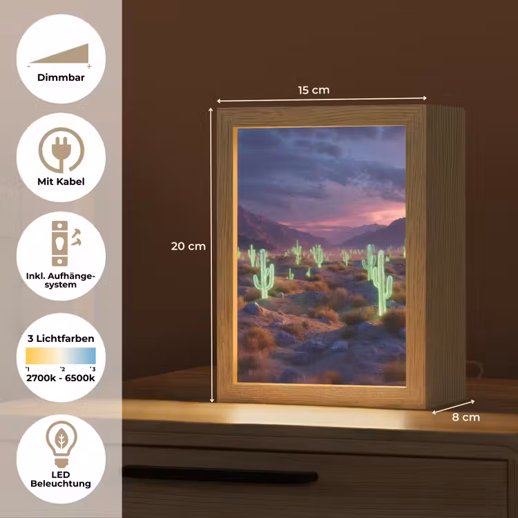 Neon cactussen - Woestijn - Zonsondergang Light Box met kabel (Tafellamp) klein -USP_DE