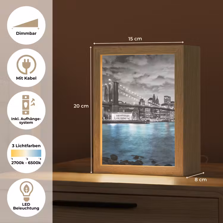 New York - Skyline - Stad - Blauw Light Box met kabel (Tafellamp) klein -USP_DE