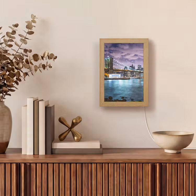 New York - Skyline - Stad - Kleuren Light Box met kabel (Tafellamp) klein -sfeer2