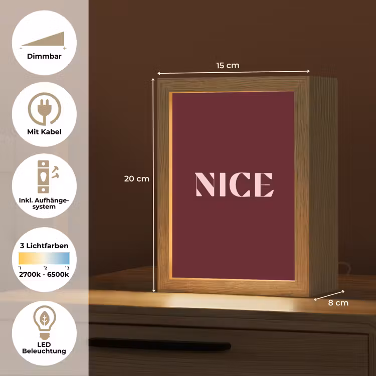 Nice - Bordeaux - Roze Light Box met kabel (Tafellamp) klein -USP_DE