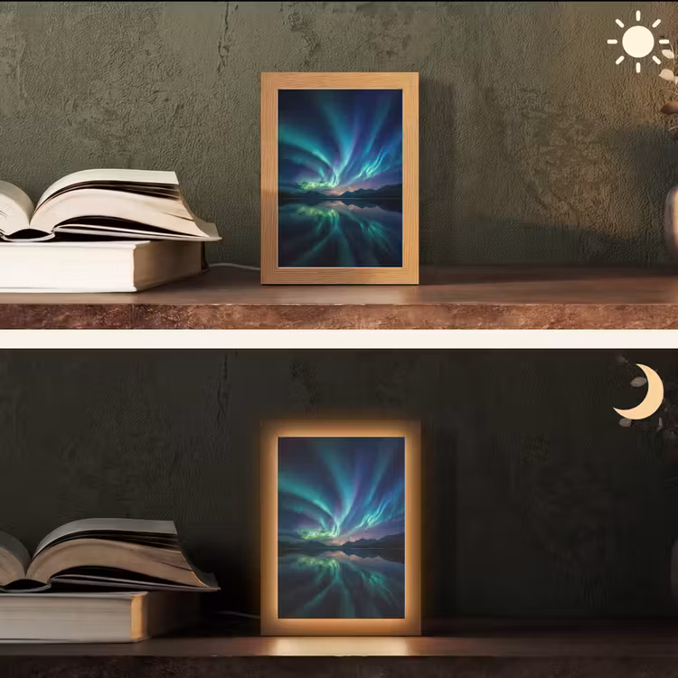 Noorderlicht - Kleurrijk - Bergmeer Light Box met kabel (Tafellamp) klein -sfeer3