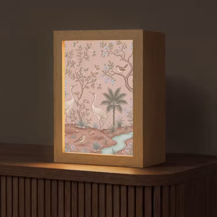 Nostalgisch - Reigers - Roze Light Box met kabel (Tafellamp) klein -z3d_website