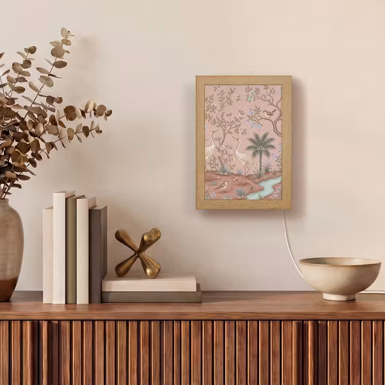Nostalgisch - Reigers - Roze Light Box met kabel (Tafellamp) klein -sfeer2