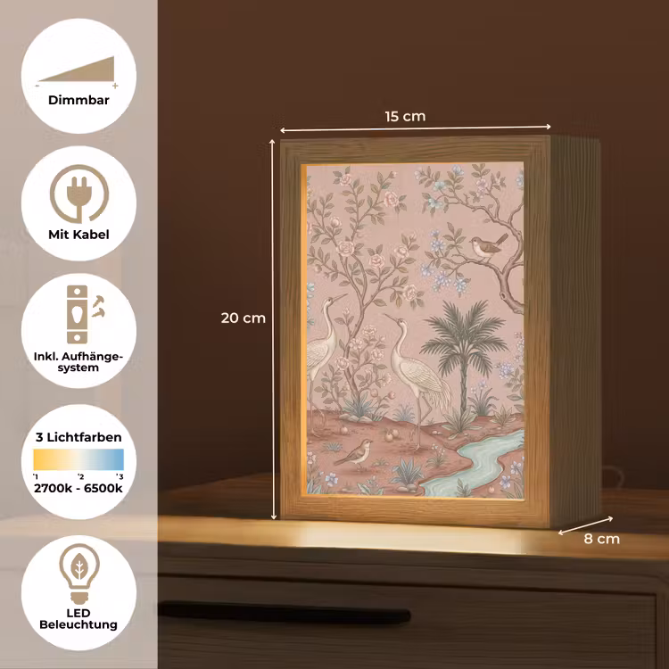 Nostalgisch - Reigers - Roze Light Box met kabel (Tafellamp) klein -USP_DE
