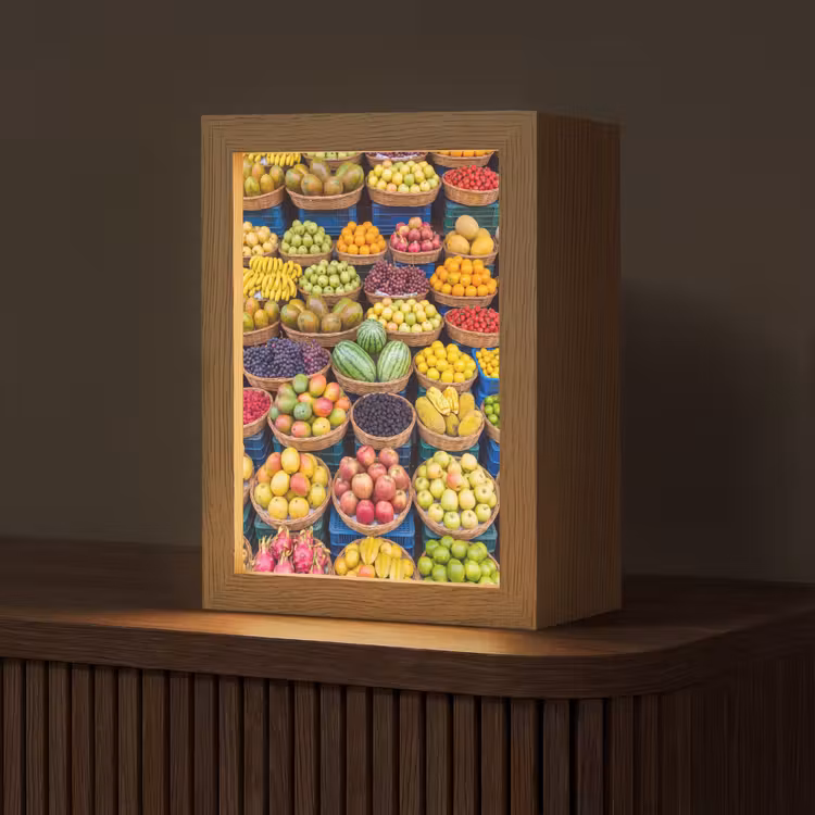 Tischlampe - Obst – Markt – Bunt - Fruit - Markt - Kleurrijk Light Box met kabel (Tafellamp) klein