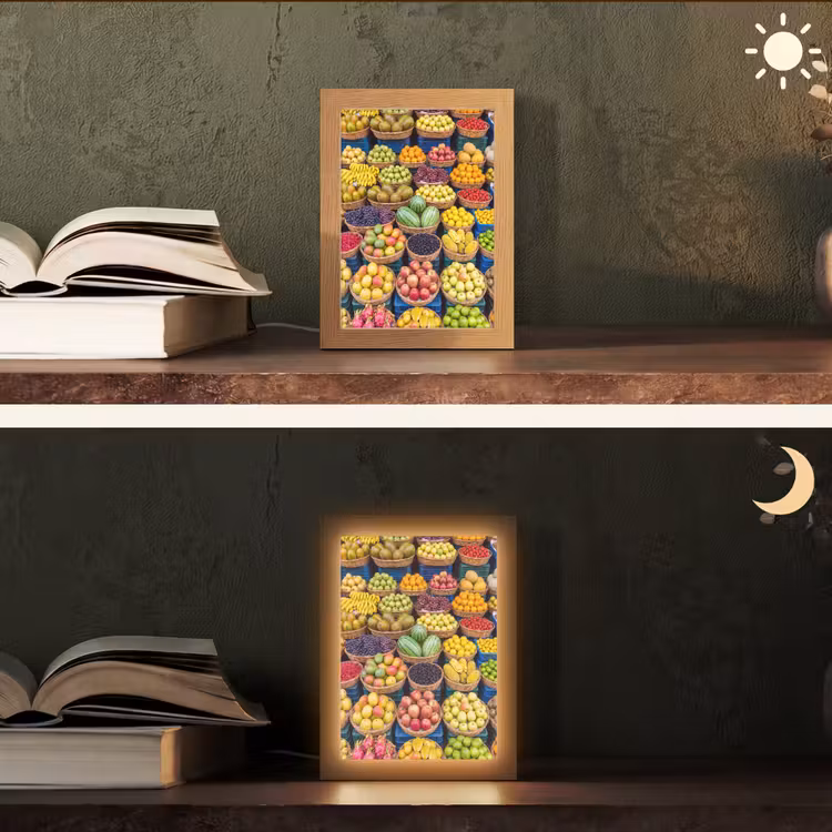 Tischlampe - Obst – Markt – Bunt - Fruit - Markt - Kleurrijk Light Box met kabel (Tafellamp) klein