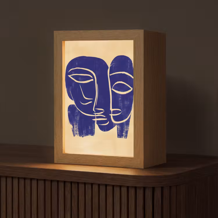 Okergeel - Blauw - Eenvoudige lijnen Light Box met kabel (Tafellamp) klein -z3d_website