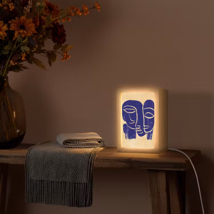 Okergeel - Blauw - Eenvoudige lijnen Light Box met kabel (Tafellamp) klein -sfeer4