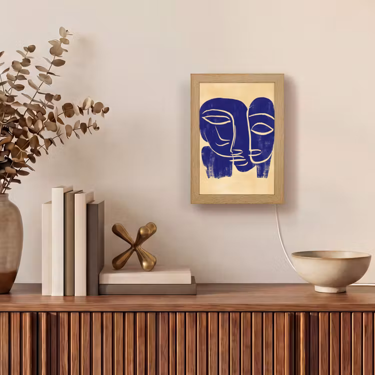Okergeel - Blauw - Eenvoudige lijnen Light Box met kabel (Tafellamp) klein -sfeer2