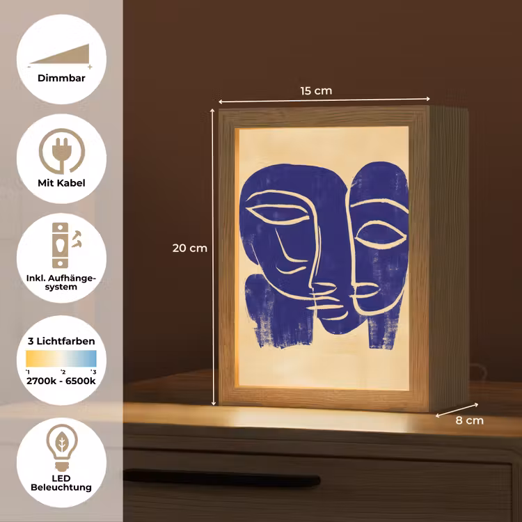 Okergeel - Blauw - Eenvoudige lijnen Light Box met kabel (Tafellamp) klein -USP_DE