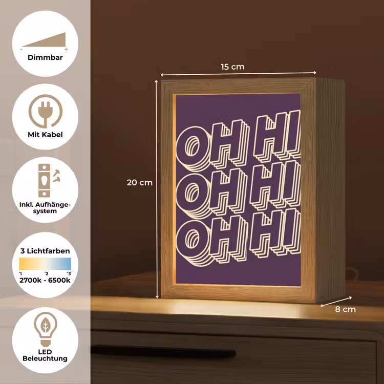 Oh hi - Paars - 3D Light Box met kabel (Tafellamp) klein -USP_DE