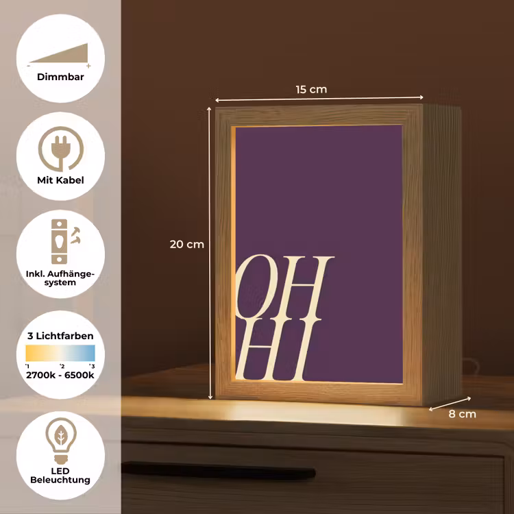 Oh hi - Paars - Cursief Light Box met kabel (Tafellamp) klein -USP_DE