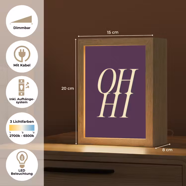 Oh hi - Paars - Minimalistisch Light Box met kabel (Tafellamp) klein -USP_DE