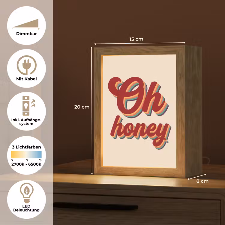 Oh honey - Rood - Schaduw Light Box met kabel (Tafellamp) klein -USP_DE